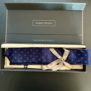 Harry Rosen- Altea Silk Navy Blue Tie with Little Red Paisley Pattern